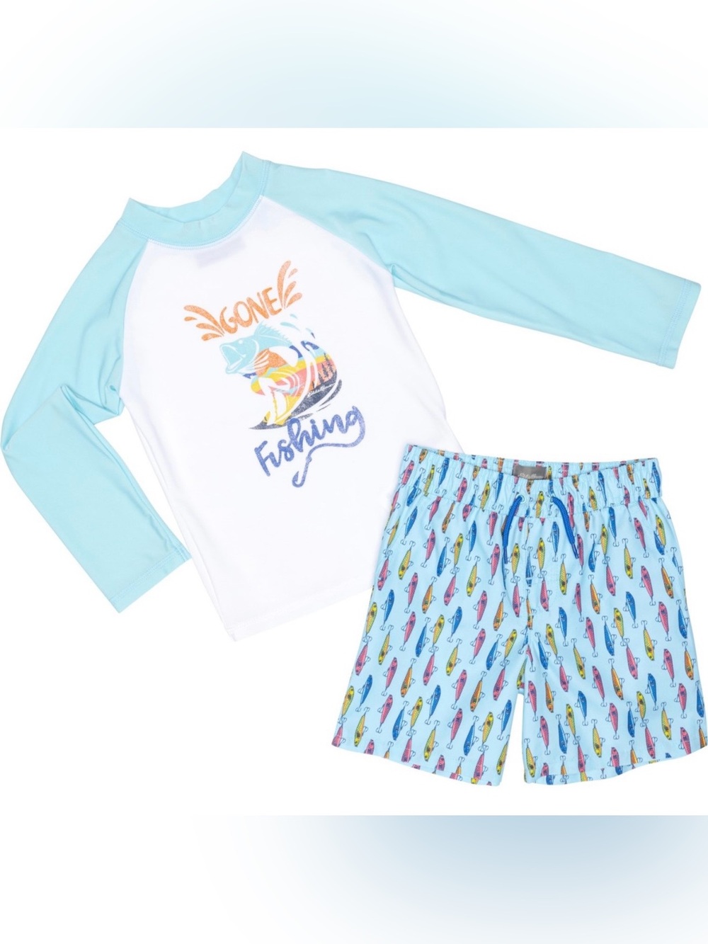 Eddie Bauer Toddler Boys Gone Fishing Long Sleeve Rashguard Swim Shorts Set